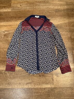 Express Navy Paisley & Red-Striped Mixed Print Shirt